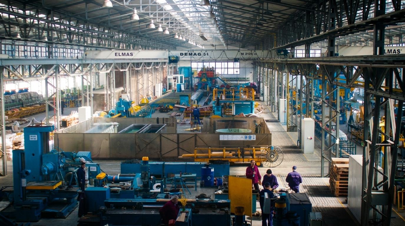 Hala de producție LAROMET, cu linii de mașini-unelte și poduri rulante